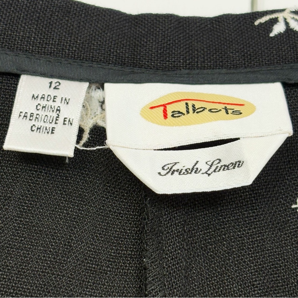 Vintage Talbots Black Floral Embroidered Linen High-Rise Crop Pants 12 - Picture 4 of 16